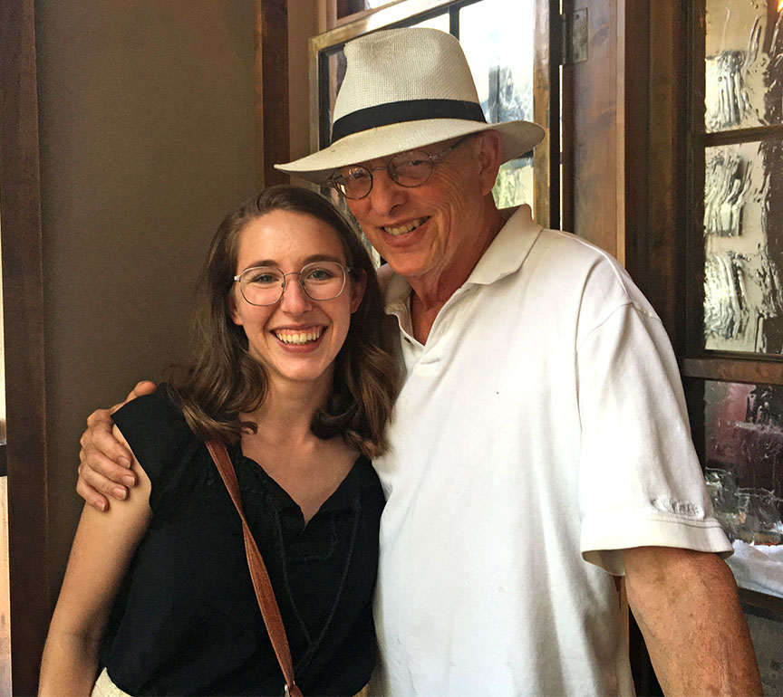 The ol' perfesser and his star pupil, Jessica Coates, in Asheville earlier this summer where she is working as an intern for the Carolina Public Press.
